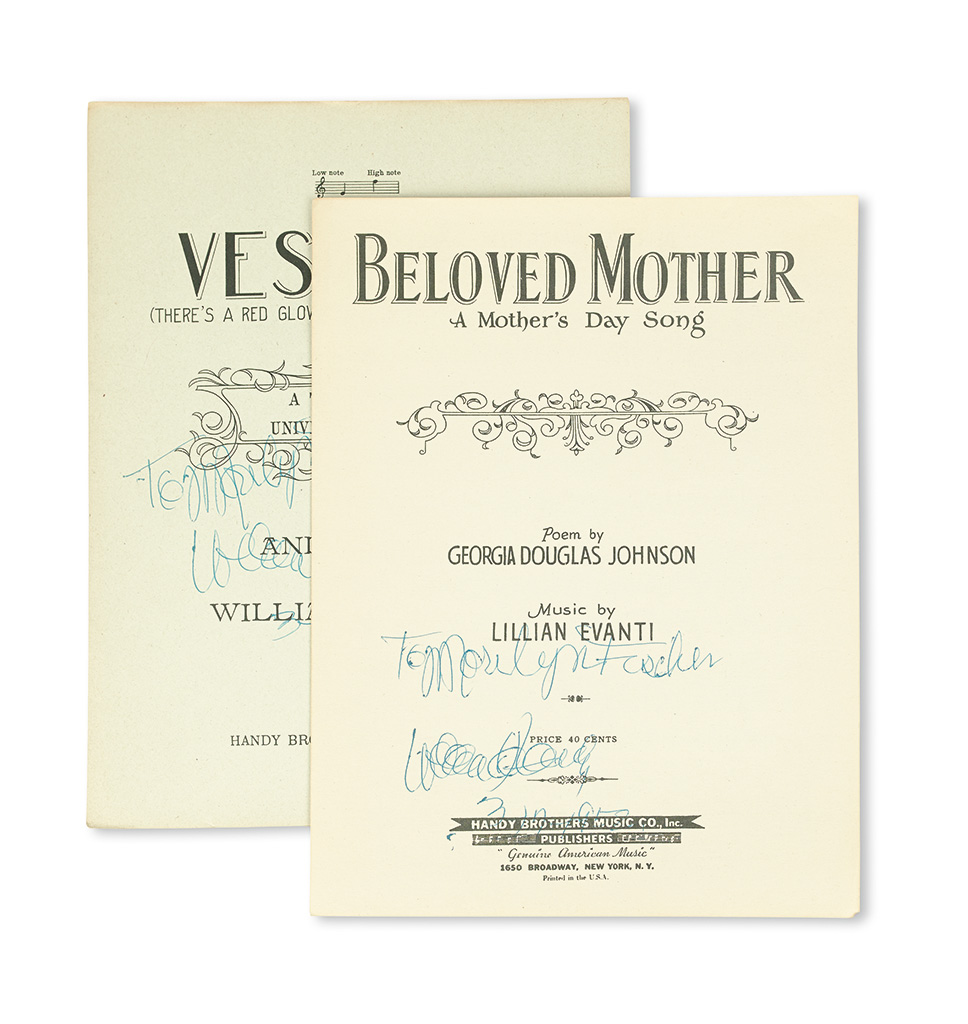 (MUSIC.) HANDY, W.C. Archive of 9 items signed by Handy for the Fischer family.